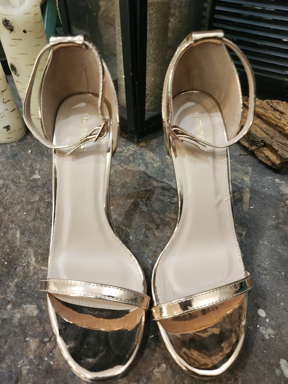 PrettyLittleThing Metallic Rose Gold Ankle Strap Heels